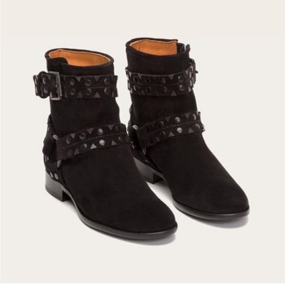 Frye Carly Studded Black Leather, Suede Short Moto style Boots size 7B - Picture 1 of 10